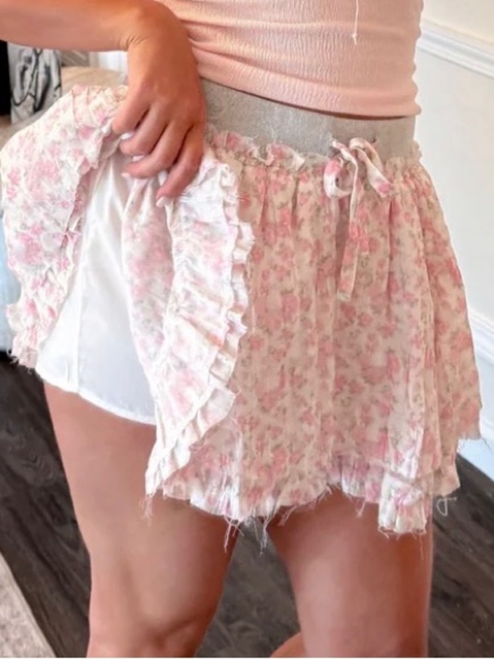Floral Pink Ruffle Mini Skort - Picture 8 of 8